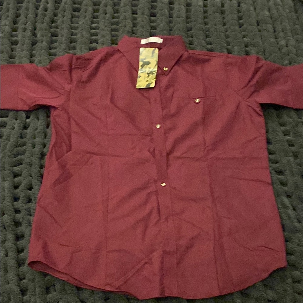 Red Casual Button Down Shirt with Classic Collar
